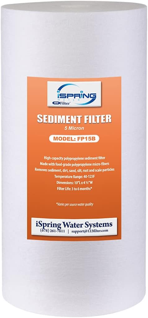 iSpring FP15B Sediment Filter Replacement Cartridge for Whole House Water Filtration Systems, High Capacity 5-Micron Premium PP, 4.5" x 10", White