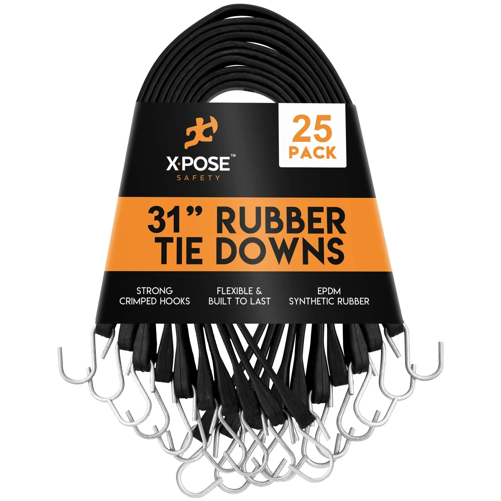 Xpose Safety Rubber Bungee Cords with Hooks 31 inch 25 Pack (47" Max Stretch ...