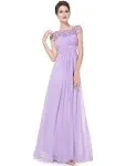 Ever-Pretty Womens Cap Sleeve Lace Neckline Ruched Bust Formal Evening Dress 4 US Lavender