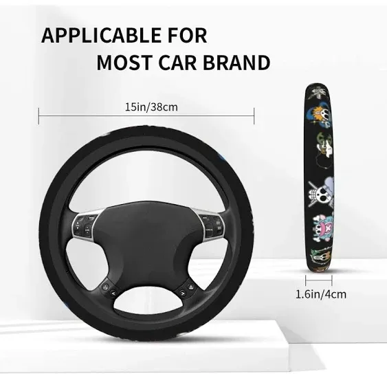 Anime Steering Wheel Cover Anime Car Accessories for Men Women with Keychains, 15 Inch Anti-Slip Car Steering Wheel Covers Universal Fit