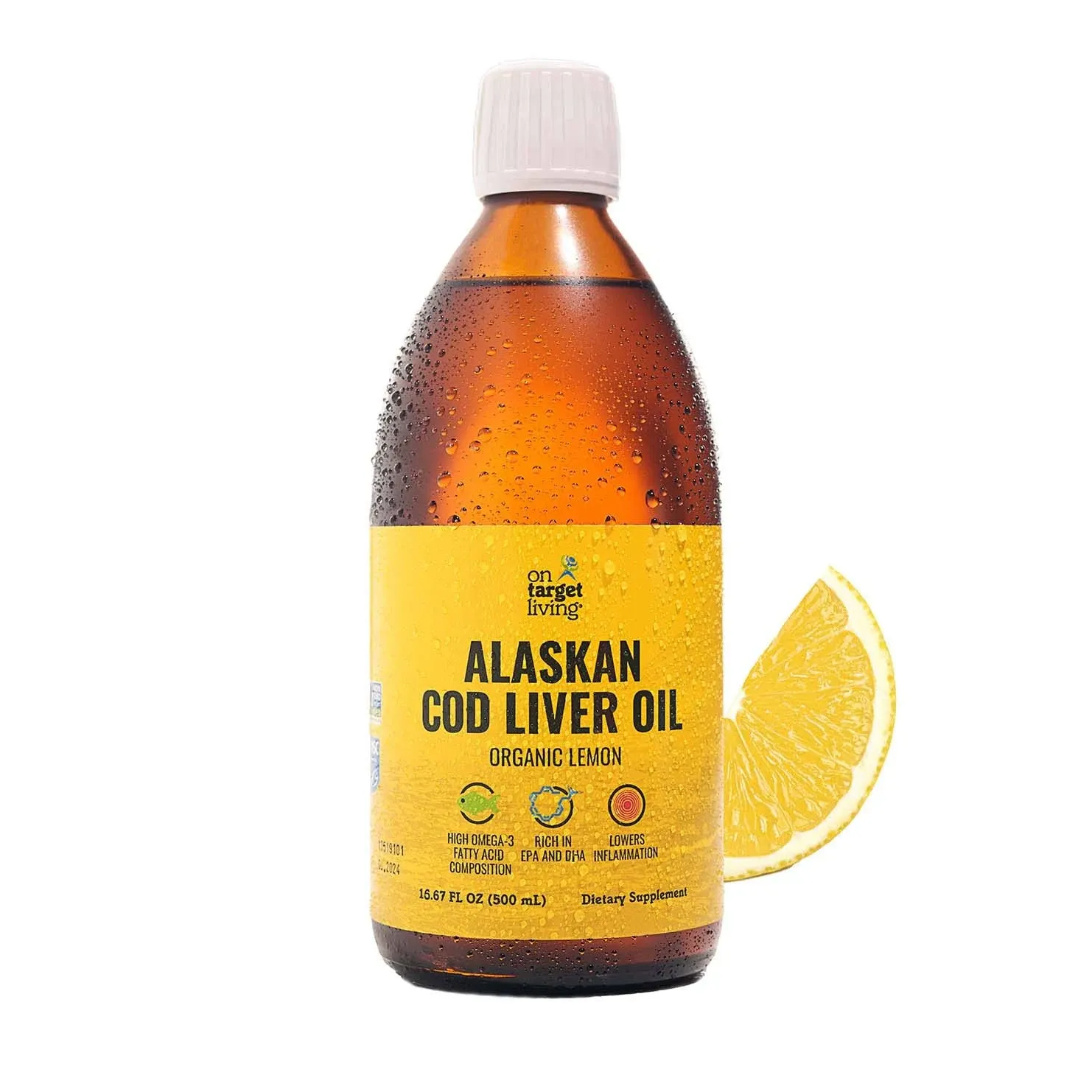 On Target Living Alaskan Cod Liver Oil Organic Lemon Flavor 16.67 oz | Line Caught in The USA | Naturally Occurring Vitamin D | Rich in Omega 3