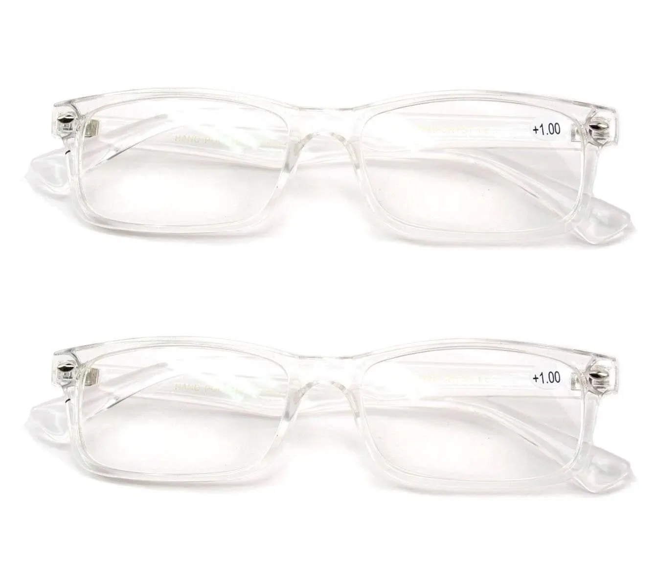 2 Pairs Clear Frame Rectangular Reading Glasses - No Logo Simple Readers