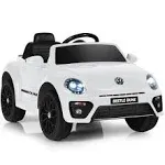 Costzon Ride on Car, 12V Licensed Volkswagen Beetle Battery Powered Vehicle w/Remote Control, Spring Suspension, Lights, USB, Horn, Music, 4 Wheeler for Boy Girl Gift, Electric Car for Kids, Pink