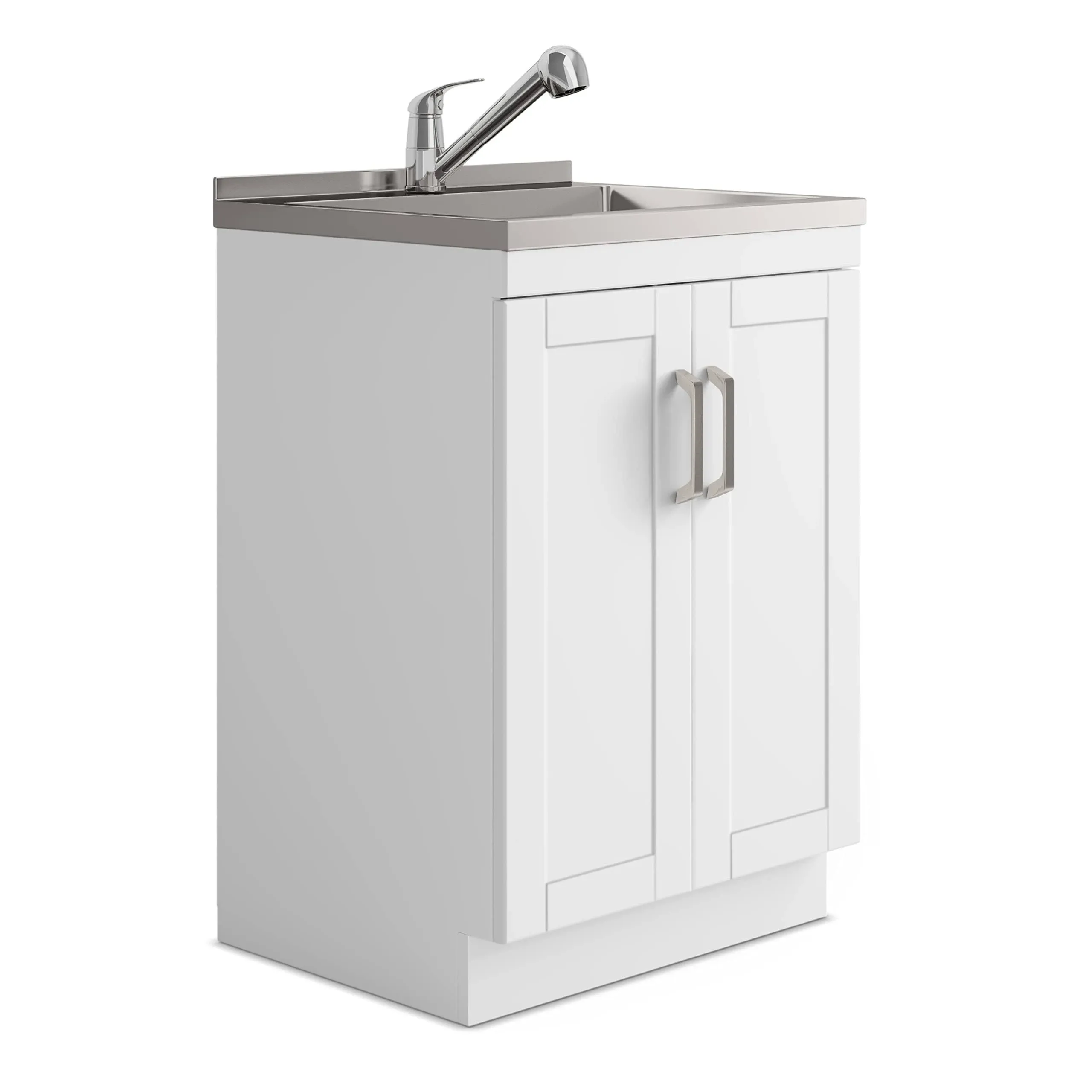 SIMPLIHOME Kyle Transitional 24 Inch Laundry Cabinet with Faucet and Stainless Steel Sink in White, For the Laundry Room and Utility Room