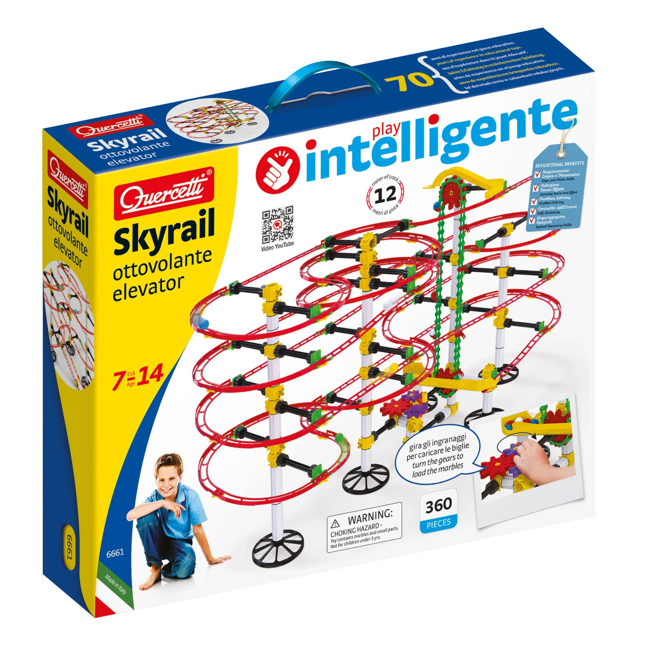 Quercetti Skyrail Ottovolante Elevator Playset, 360 Pieces Marbles