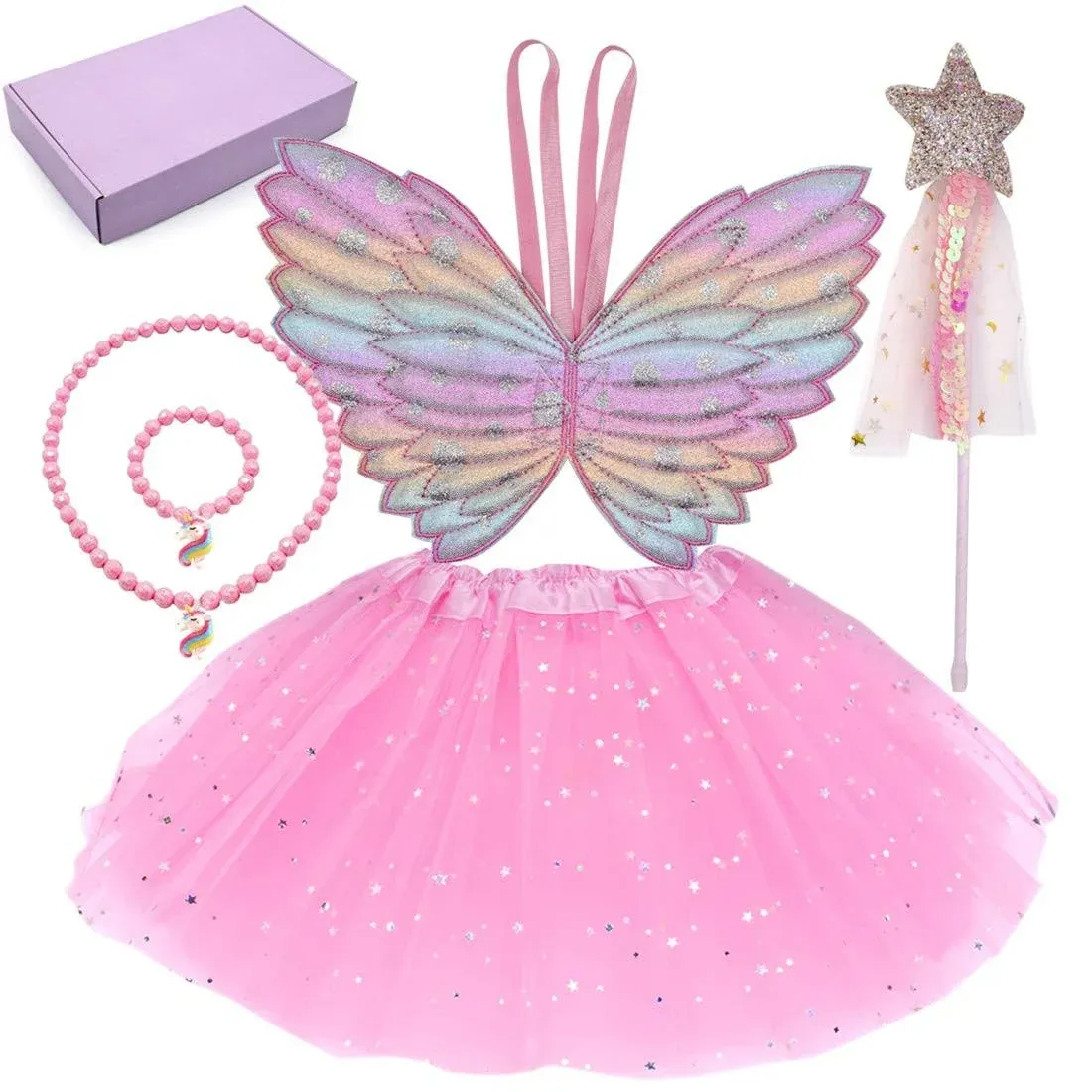 ShaqMars 4 Pcs Dress Up Clothes for Little Girls Princess Dress Up Fairy Costume Set