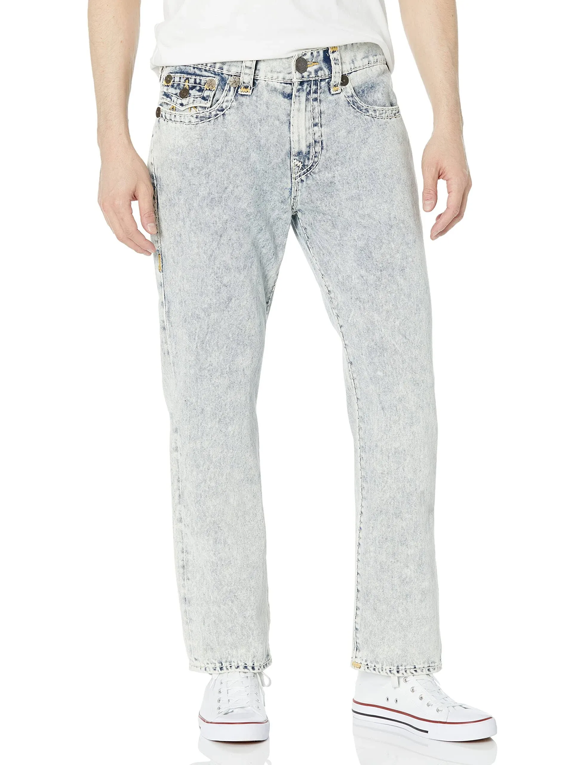 True Religion Men's Regular Ricky Super T Straight Jeans - Bleached Out Light ...