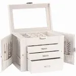 Jewelry Box for Women 4-layer Leather Large Jewelry Organizer Box with White