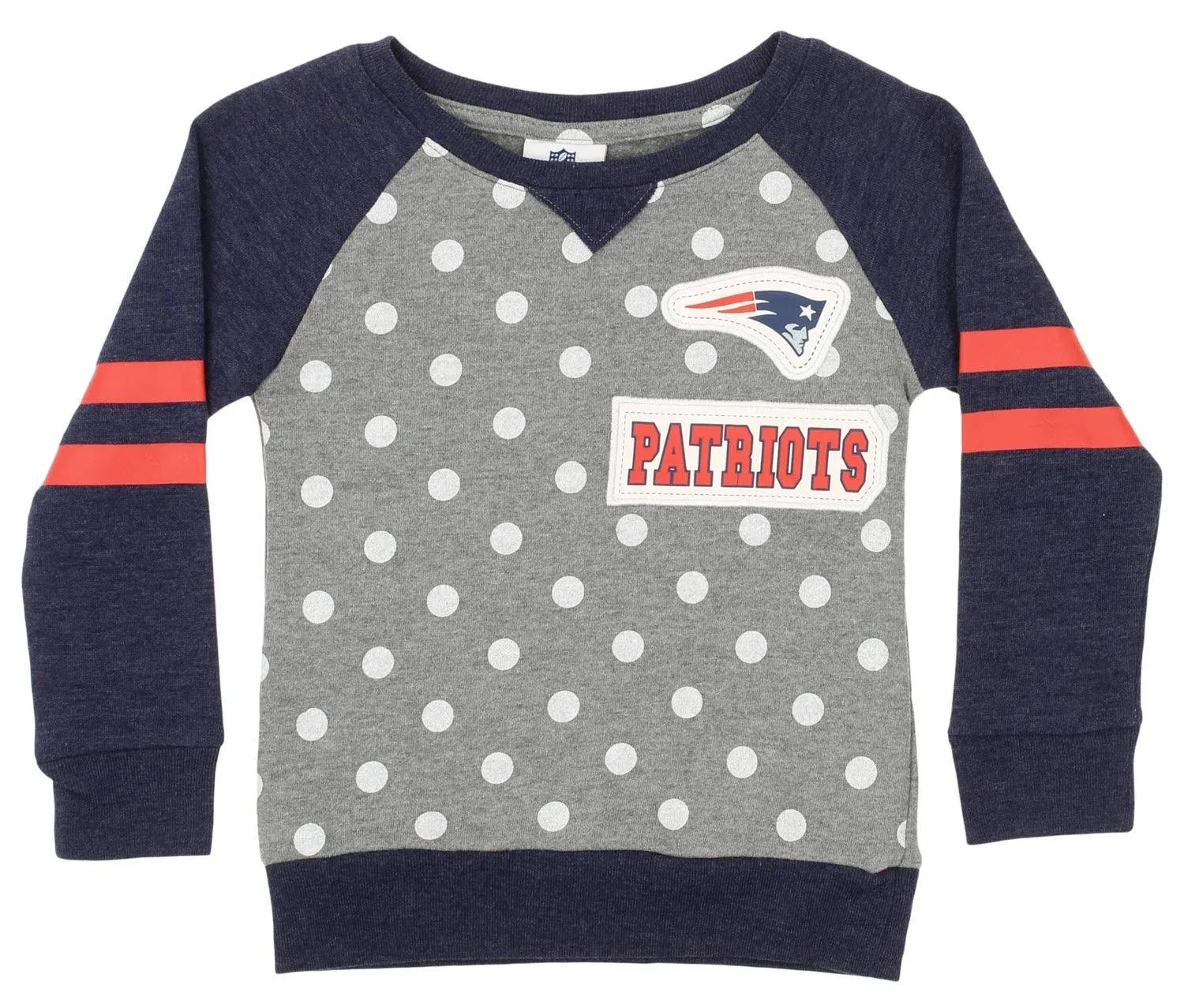 Outerstuff NFL Little Girls New England Patriots Logo Polka Dot Long Sleeve Crew