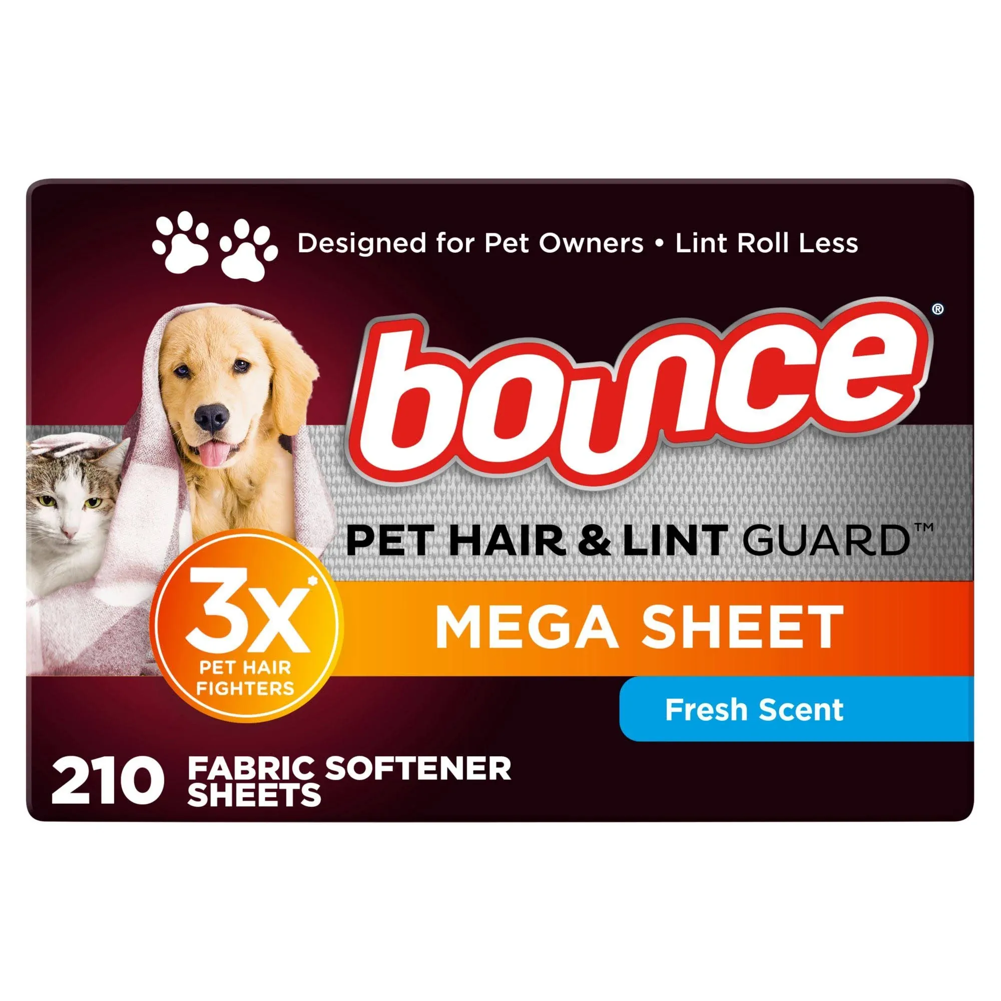 Bounce Pet Hair &amp; Lint Guard Mega Dryer Sheets, Fresh Scent (210 ct.)