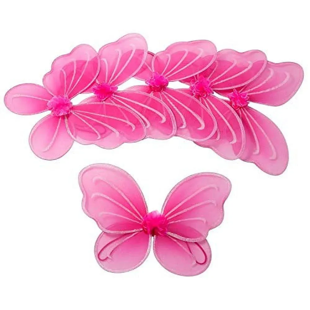 Butterfly Craze Girls Fairy, Angel or Butterfly Wings Costumes and Dress Up for Kids Aged 2 to 12 Pack of 6 (Hot Pink)