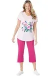 Plus Size Women's Two-Piece V-Neck Tunic & Capri Set by Woman Within in Pink Tropical Placement (Size 5X)