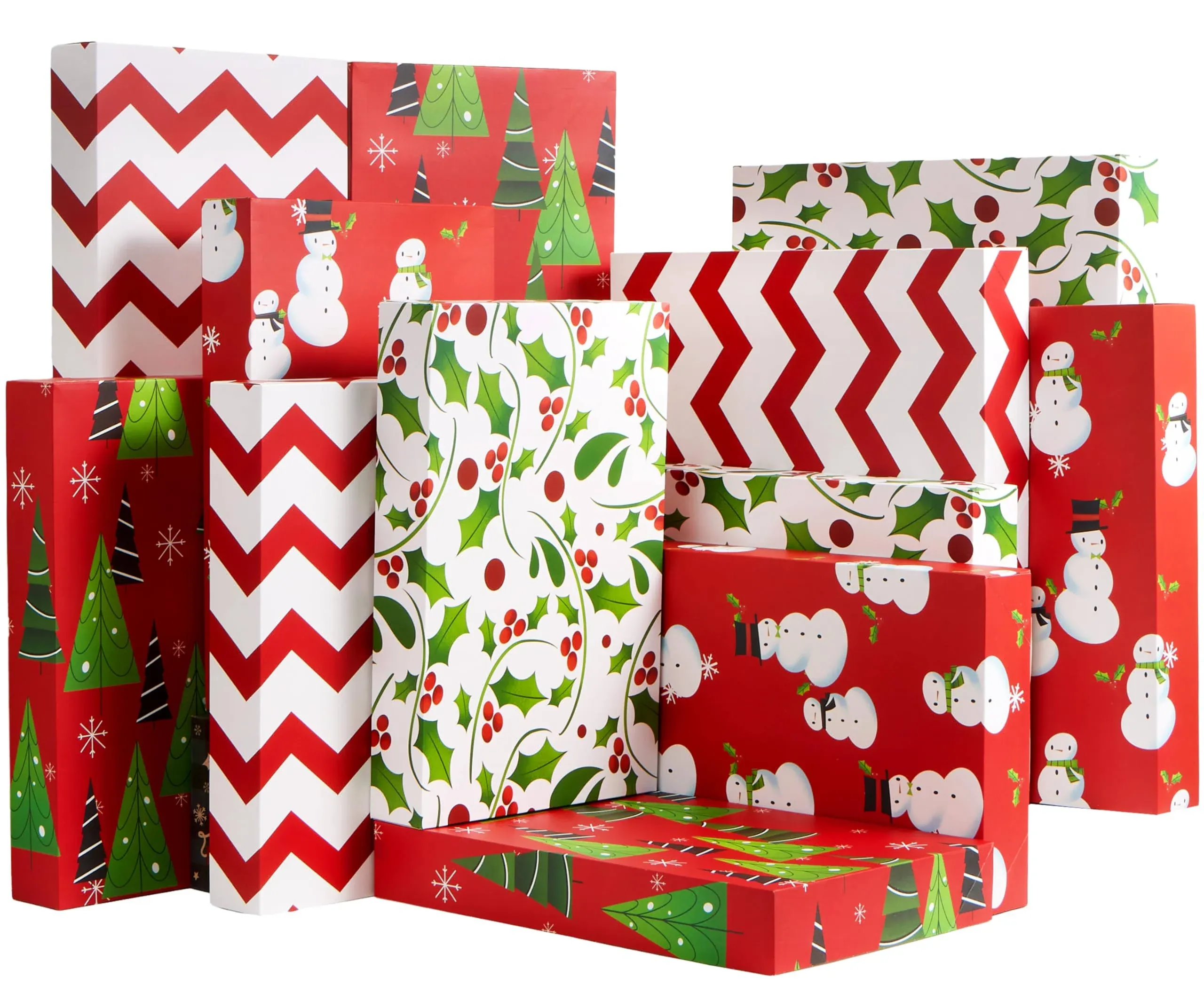 JOYIN 12 Pcs 17" x 11" x 2.5" Christmas Tone Shirt Wrap Boxes with Lid and Base, Clothes, Wrapping Robe Boxes,Gift Boxes, Xmas Goody Gift Boxes for Christmas, Birthdays, Wedding, 4 Designs