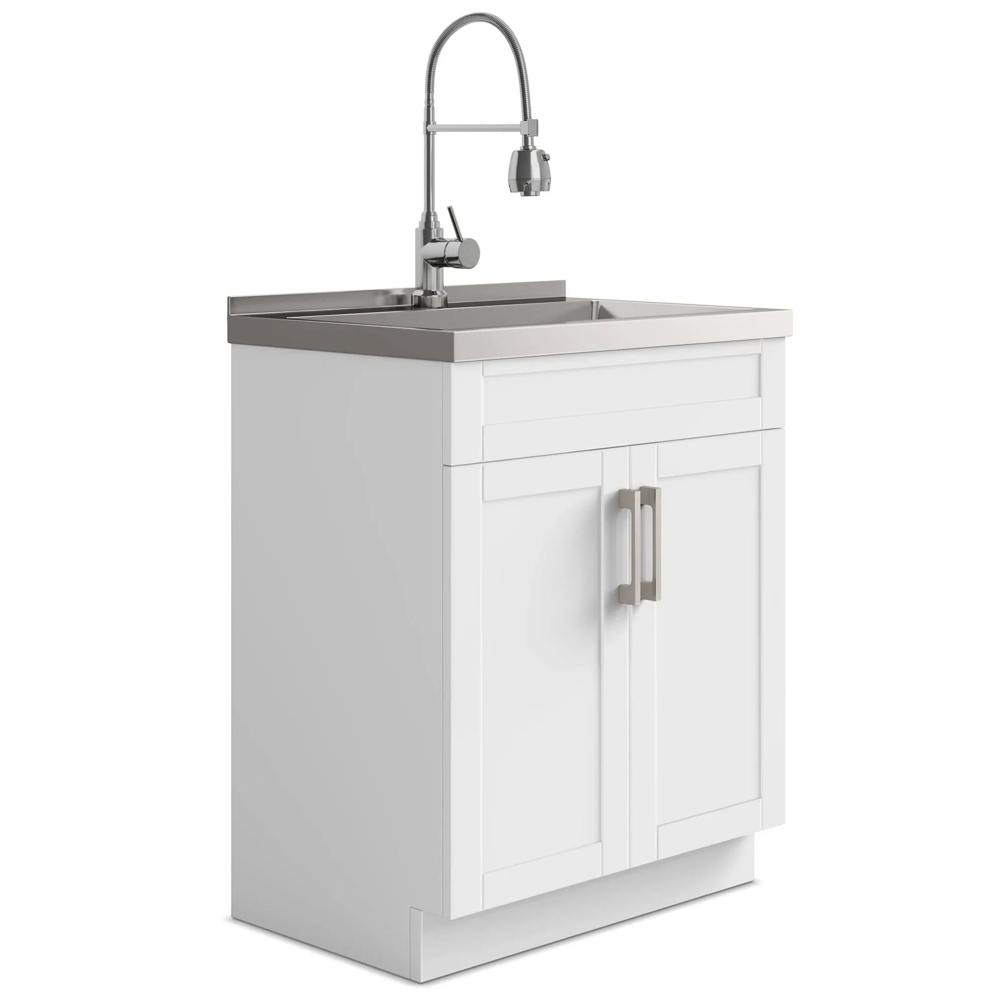 Simpli Home AXCLDYHEN28-SS Hennessy Transitional 28 inch Deluxe Laundry Cabinet with Faucet and Stainless Steel Sink in White