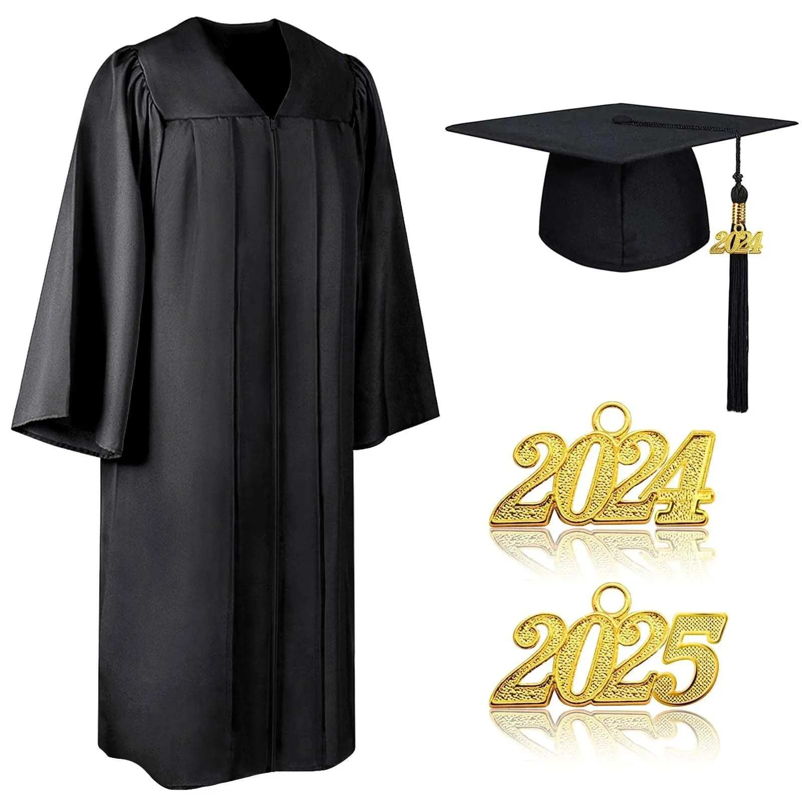 Heflashor Unisex Matte Graduation Gown Cap Set with 2024 2025 2Pcs Tassel Included Package