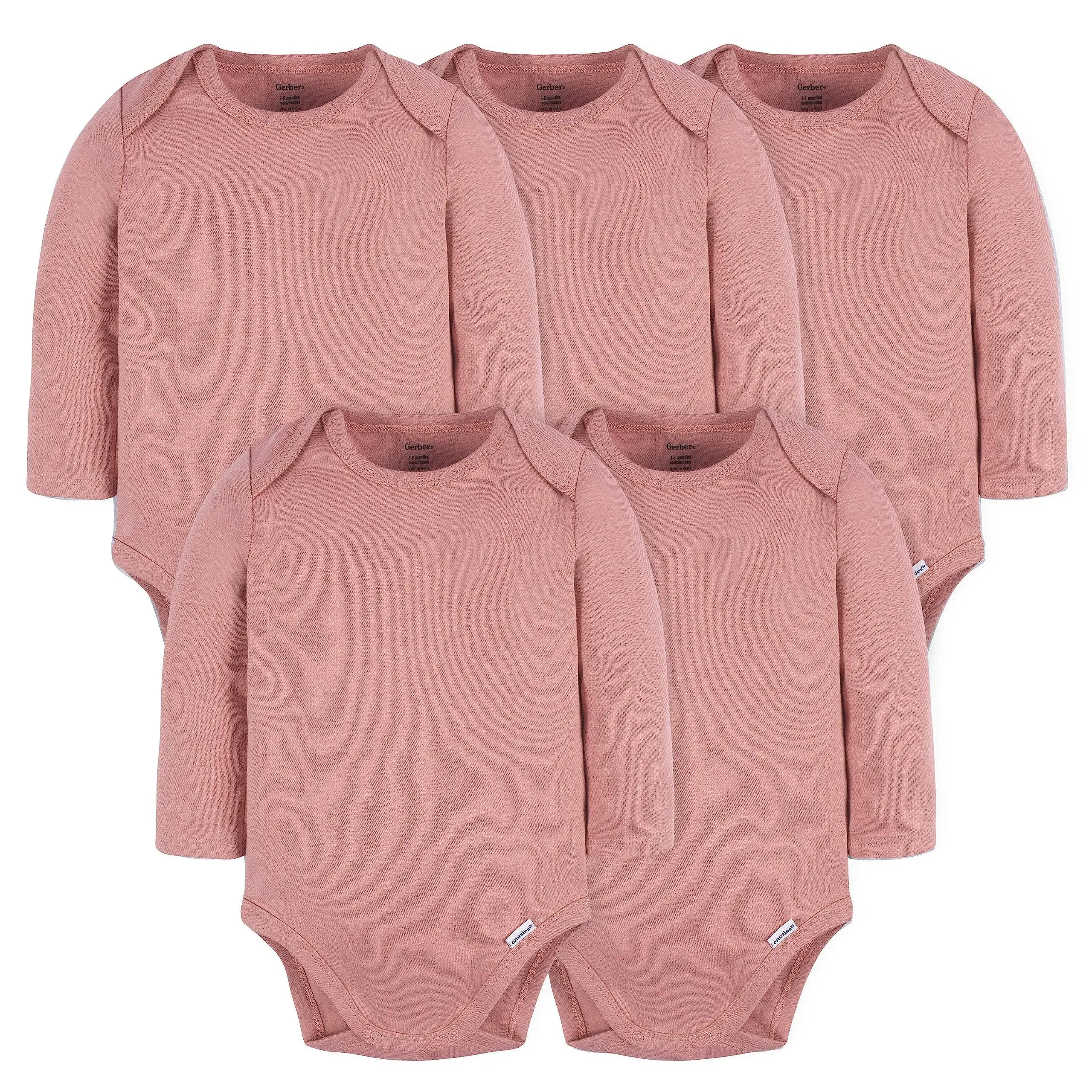 Gerber Onesies Brand Baby Girl Long Sleeve Bodysuits, 5 Pack, Sizes 0-3 Months - 6-9 Months