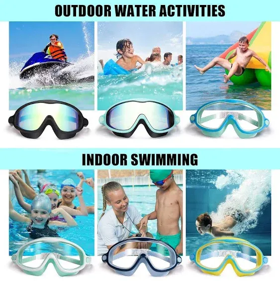 Seago Swim Goggles 2 Pack Anti-Fog Anti-UV Wide View Swimming Goggles for Kids 3-15