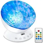 Ocean Wave Projector, Mermaid Decor Night Light Lamp 7 Color Mood Lights Sound Machine with Remote Control and Built-in White Noise Sleep Sounds for Gifts Girls Kids Boys Bedroom Living Room(White)