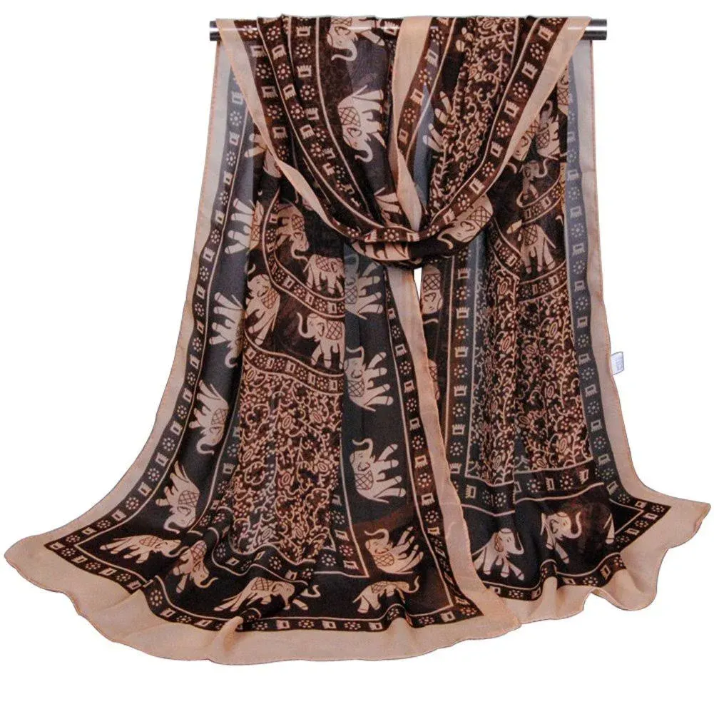 Alysee Women Impressive Elephant Print Chiffon Long Neck Scarf Head Hair Wrap