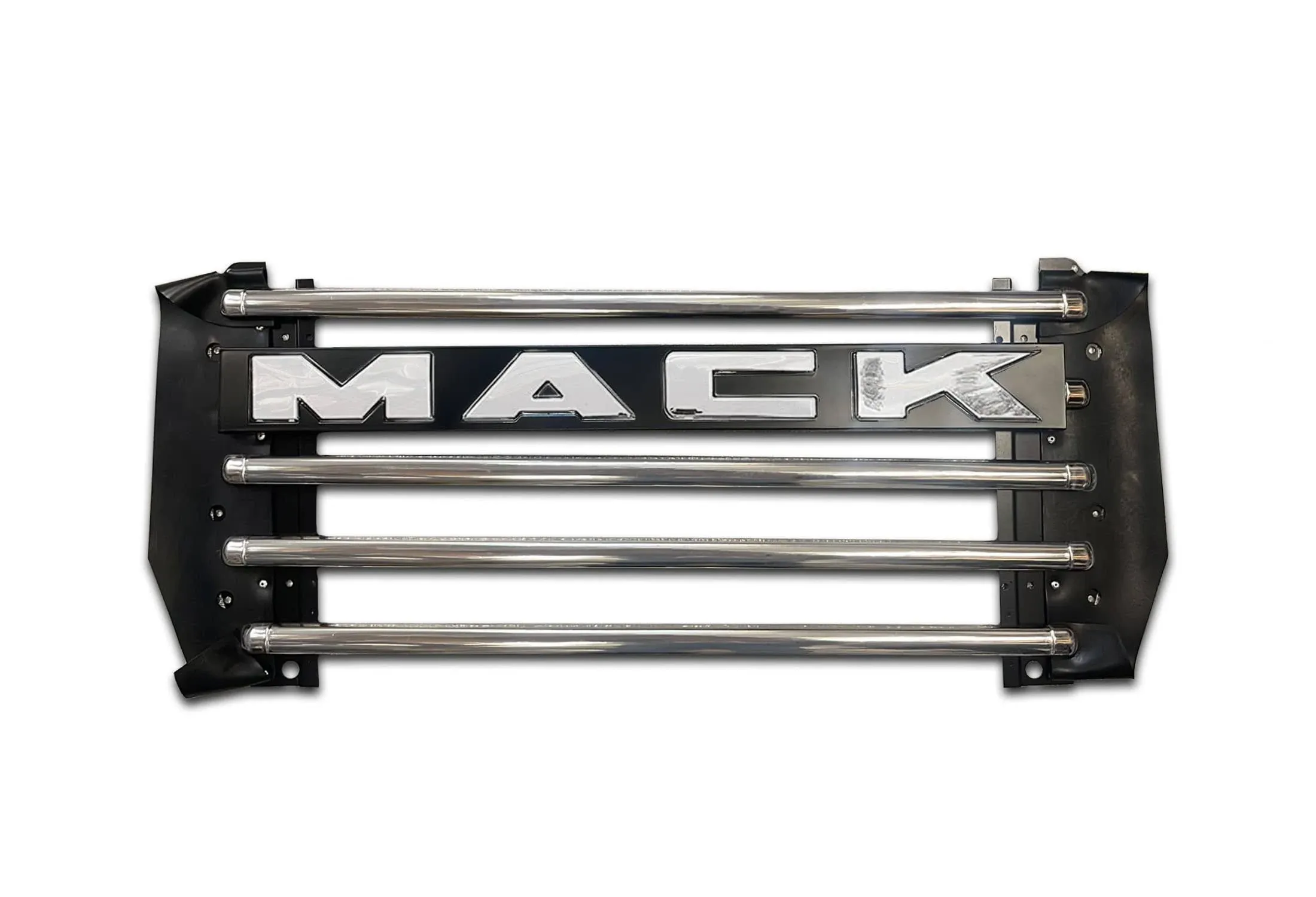 Kozak Chrome Metal Grille with Mack Emblem Direct Aftermarket Replacement for Mack CV713 Granite T/A Semi Trucks Plus 2x22" Windshield Wipers and