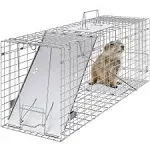 VEVOR Live Animal Cage Trap 31" x 10" x 12" Humane Cat Trap Galvanized Iron Folding Animal Trap with Handle for Rabbits Stray Cats Squirrels