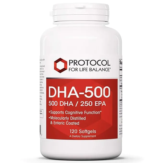 Protocol DHA-500 - DHA 500mg & EPA 250mg - Fish Oil Supplement - Brain Health & Support* - Easy Digestion - Non-GMO & Halal - 120 Softgels