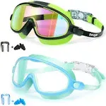 Kids Swim Goggles 2 Pack, Wide View Swimming Goggles for Child 3-15, anti Fog&amp;Uv