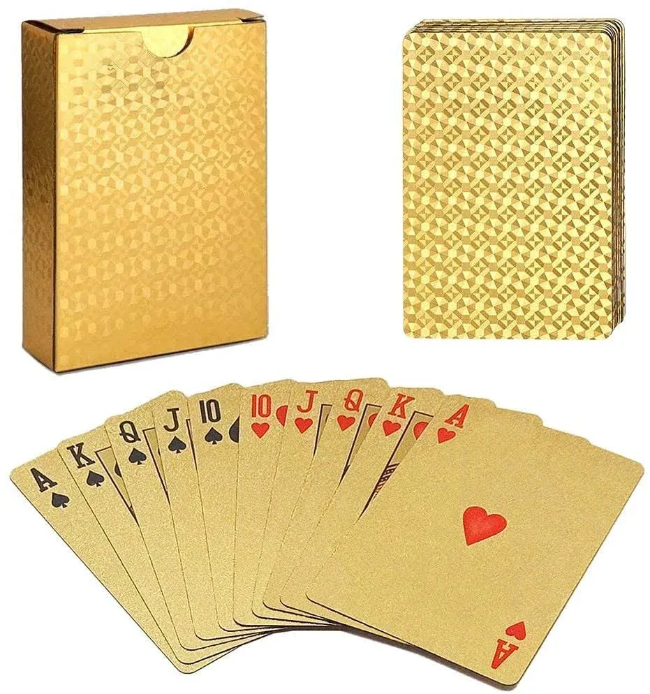 Waterproof Playing Cards, Plastic Playing Cards, Deck of Cards, Gift Poker Cards (Gold)