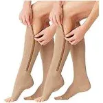 Actinput 2 Pairs Compression Socks Toe Open Leg Support Stocking Knee