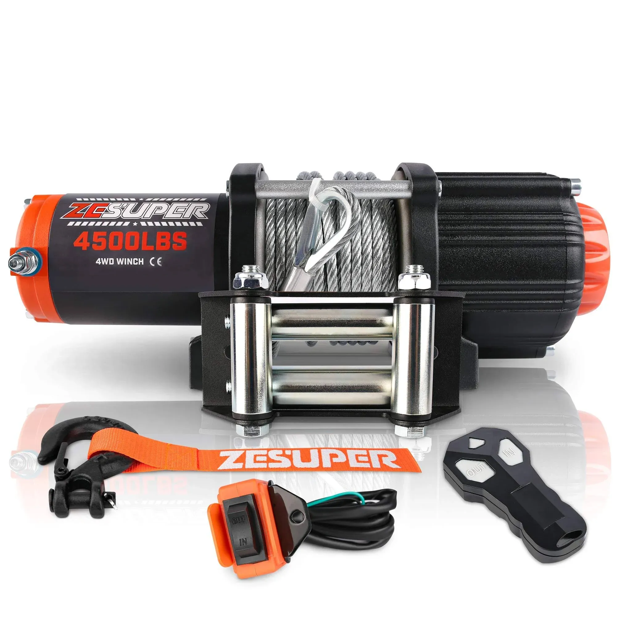 ZESUPER 4500-lb Waterproof Winch Waterproof IP67 Electric Winch with Hawse Fa...