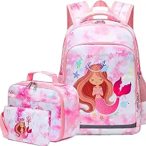 Soehipee Girls Backpacks, Mermaid Backpack for Girls, Kids Preschool Backpack Girls Backpack Set with Lunch Box and Pencil Case (Mermaid)