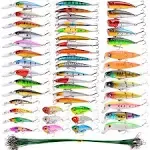 Fishing Lures Kit Mixed Including Minnow Popper Crank Baits with Hooks for Saltwater Freshwater Trout Bass Salmon Fishing