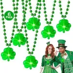 6 Pack St.Patrick&#039;S Day Light up Shamrocks Necklaces Accessories Metallic Green 