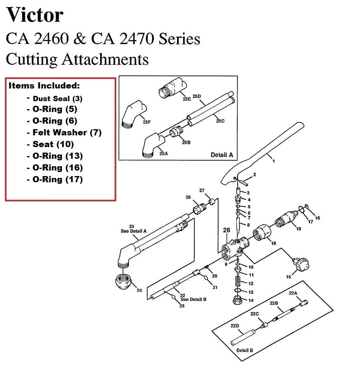 Victor CA2460 &amp; CA2470 Cutting Torch Rebuild/Repair Parts Kit