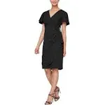 Ignite Evenings Women's Short Flutter Sleeve V-Neck Metallic Knit Sheath Dress