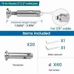 Muzata Patent 20 Pack Swageless Cable Railing Kit 1/8" Invisible Tensioner No Need Crimper Tool T316 Stainless Steel Swageless Cable Fittings for 2"x2" Metal Post Cable Railing Hardware CB04