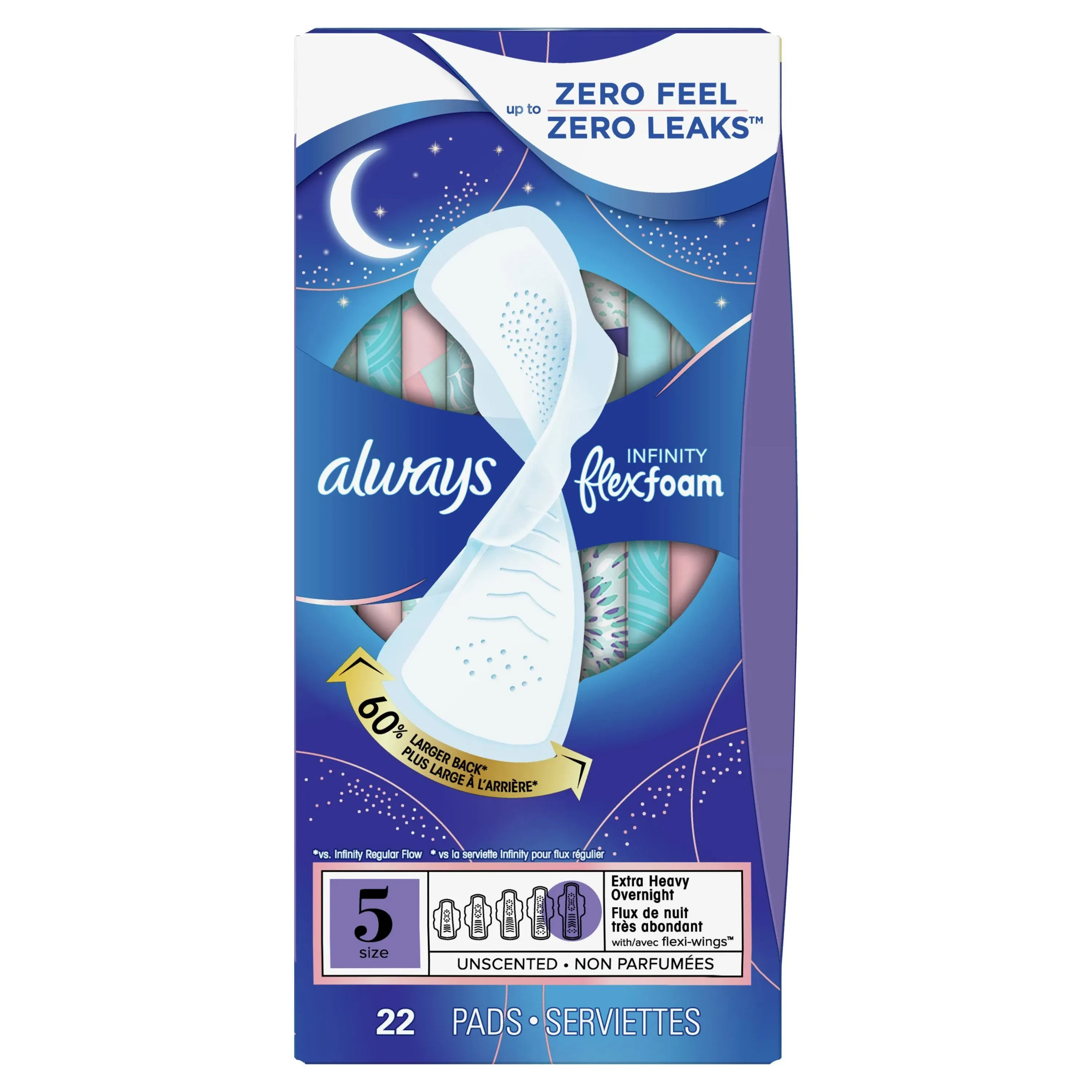 Always Infinity Flexfoam Pads, Extra Heavy Overnight, Unscented, Size 5 - 22 pads