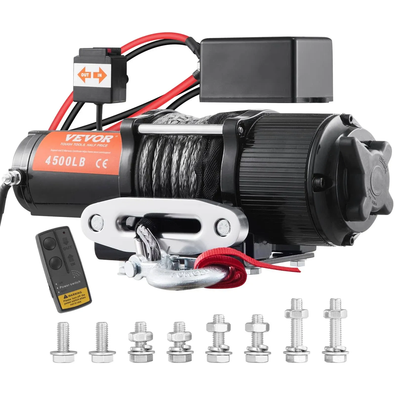 VEVOR Electric Winch 2041 kg Load Capacity Nylon Rope Winch IP55 0.6 cm x 12 M ...