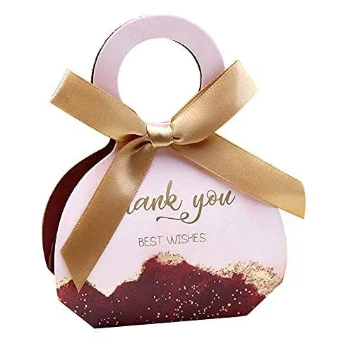 Doris Home 50 pcs Birthday Wedding Party Favor Boxes,Burgundy 2.5 * 1.37 * 3 inch Wedding Gift Bags Chocolate Candy and Gift Boxes Bridal Shower Party Paper Gift Boxes with Ribbons