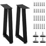 Yidi Metal Table Legs 16 Inch, Trapezoid Heavy Duty Adjustable Bench Legs, Replacement Coffee Table Legs Set of 2 Black 15.7" H×11" W