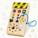 Montessori Busy Board for Toddlers 1-3, Wooden Sensory Toys with LED Light Sw...