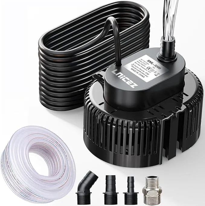 Sump Pump, 950GPH Ultra-quiet, Submersible Water Pump, Pool Cover Pump, Sump Pump for Pool Draining with 16ft Drainage Hose, Upgraded 25ft Thicker Power Cable and 4 Adapters, Black