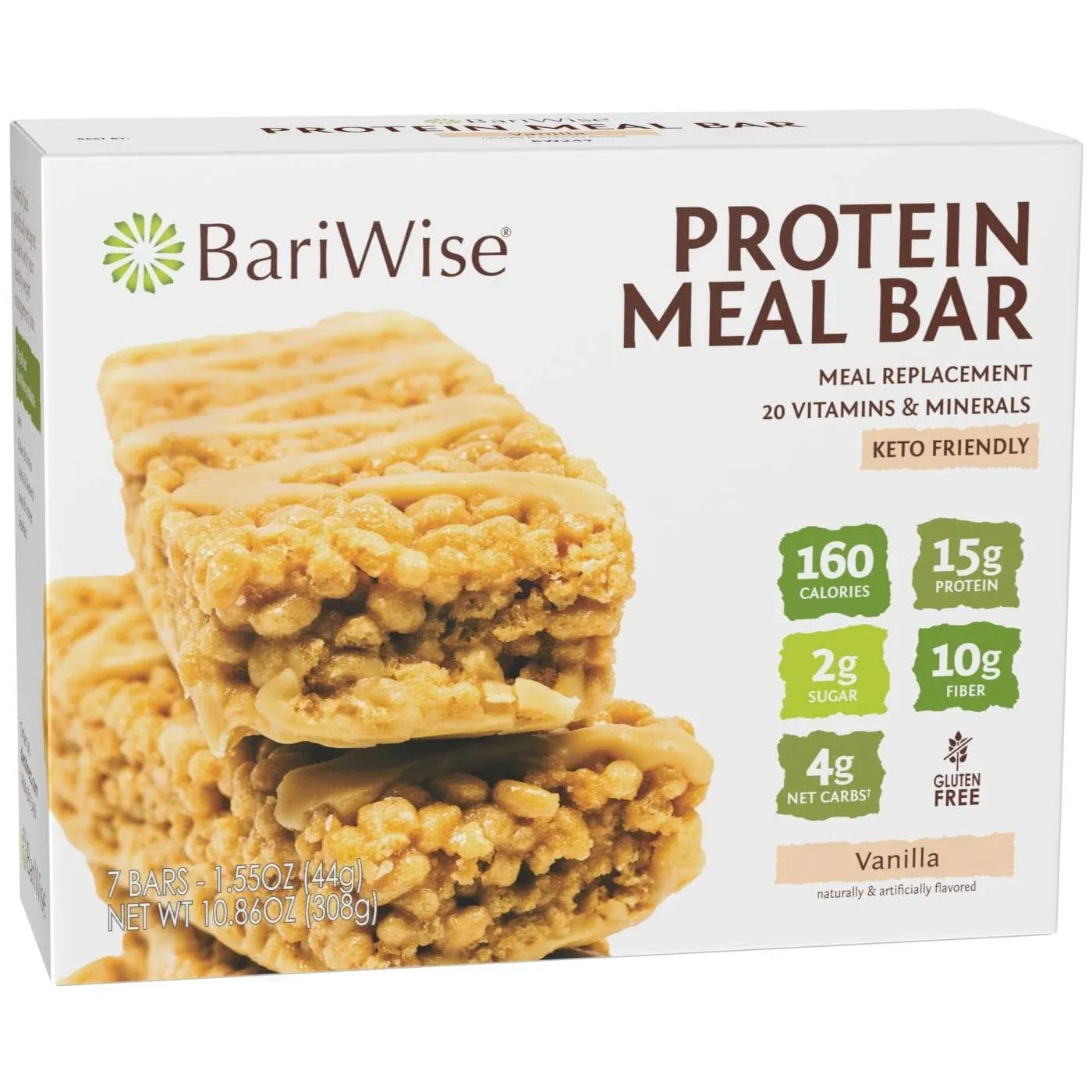 BariWise Meal Replacement Protein & Fiber Bar, Vanilla, Low Carb Snack, Keto Friendly & Gluten Free (7ct)