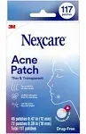 Nexcare Thin and Transparent Acne Patch, Skin Cover Absorbs Pus and Oil from Clogged Pores, Made with hydrocolloid, tab Allows for Easy Removal from Liner - 117 Pimple Patches