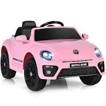 12 Toddler Ride On Car Volkswagen Beetle Kids Electric Toy with Remote Control Pink