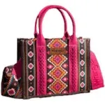 Wrangler Southwestern Print Small Canvas Tote/Crossbody - Hot Pink