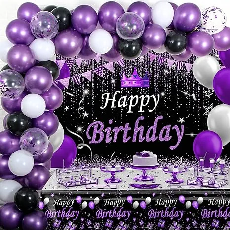 Purple and Black Party Decorations for Women, Purple Birthday Decorations for Gi