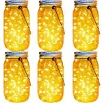 Solar Mason Jar Lights 30 Led,6 Pack Large-Size Solar Hanging Glass Jar Starry F