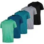 Real Essentials 5 Pack: Men’s Short Sleeve Dry Fit Active Crew Neck T Shirt - Athletic Running Gym Workout Tee Tops