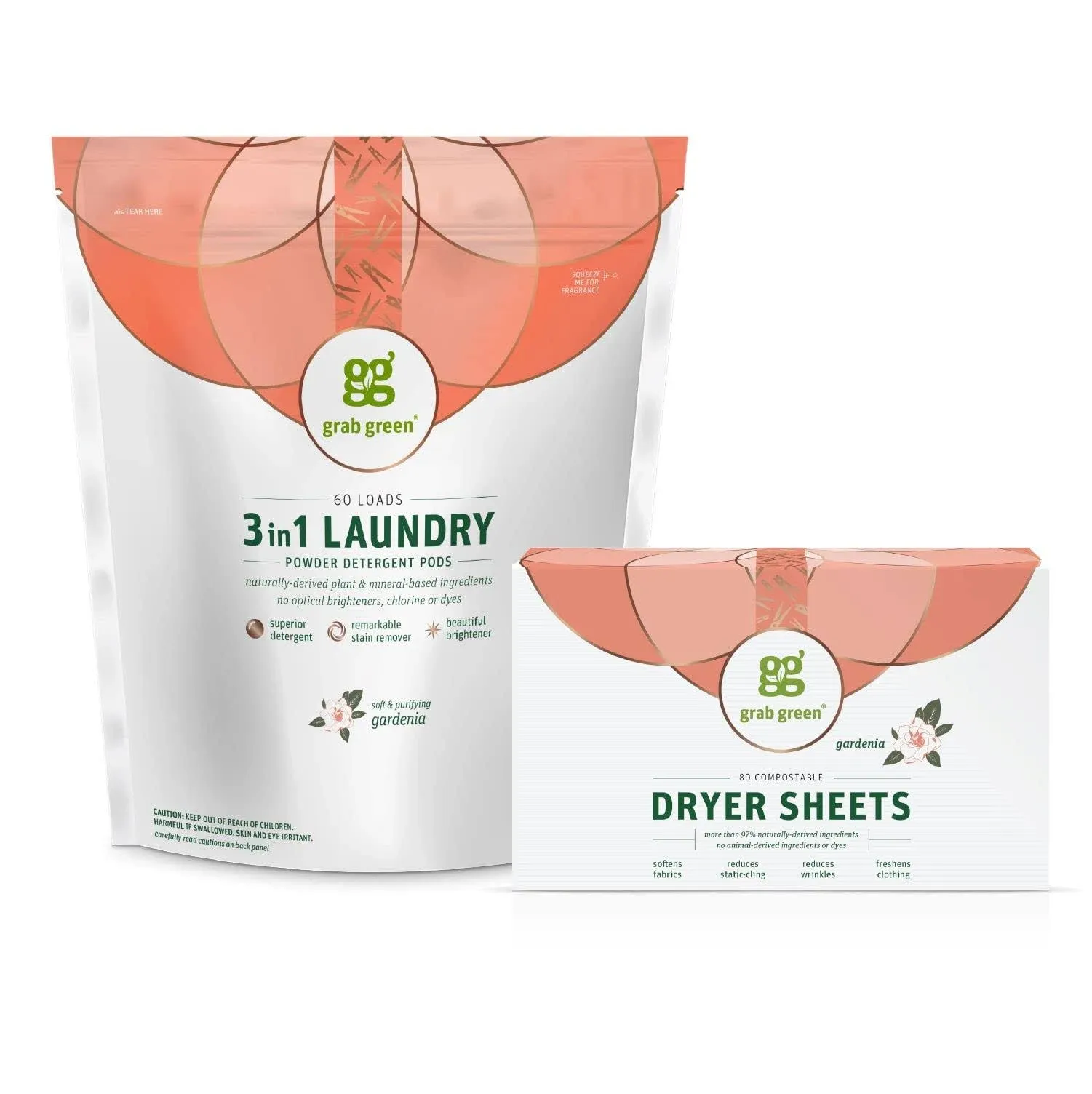 Grab Green Classic Laundry Detergent Pods + Dryer Sheets - Gardenia